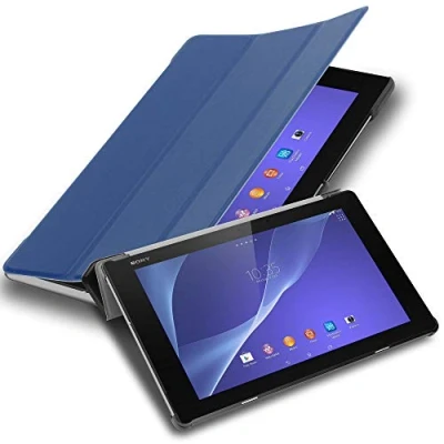 Afbeelding van Cadorabo Tablet Hoesje geschikt voor Sony Xperia Z2 (10.1 inch) in JERSEY DONKER BLAUW Ultra dun beschermend geval met automatische Wake Up en Stand functie Book Case Cover Etui