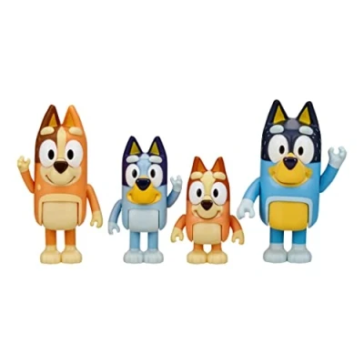 Afbeelding van Bluey Familie: Bingo, Bandit en Chilli Set van 4 actiefiguren 6,3 cm, officieel verzamelspeelgoed, meerkleurig