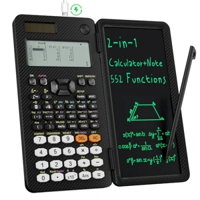 Afbeelding van 991EX Calculatrice scientifique à ROATEE rechargeable et énergie solaire, écran multivue 6 lignes avec tablette d&#039;écriture LCD effaçable pour lycée, étudiants diplômés chercheurs