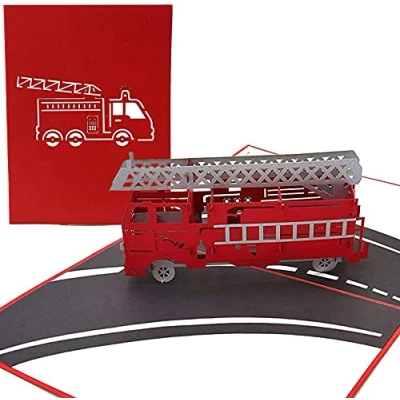 Afbeelding van PopLife 3D pop up kaart brandweerwagen &quot;Happy Birthday&quot; verjaardagscadeau brandweerauto voor papa zoon vader opa kleinzoon