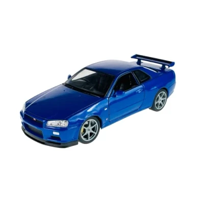 Afbeelding van Welly Nissan Skyline R34 GT R Coupe blauw 1998 2002 1/24 metalen automodel