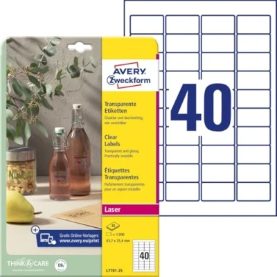 Afbeelding van Etiket Avery Zweckform L7781 25 45.7x25.4mm transparant 1000stuks