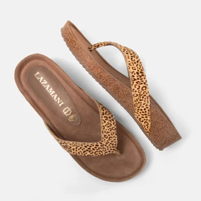 Afbeelding van Lazamani Slippers Dames Leer Laura Bruin maat 36