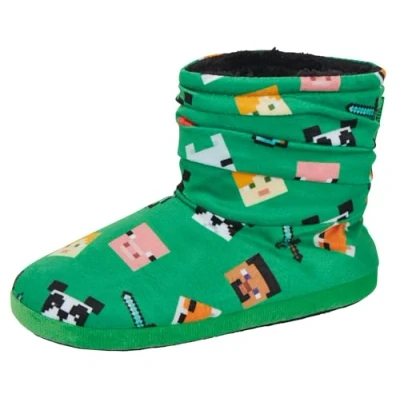 Afbeelding van Minecraft Fleece pantoffels voor kinderen, zachte meisjes en jongens, Groen
