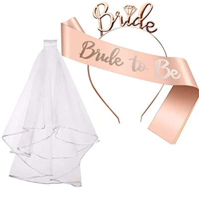Afbeelding van 3 delige vrijgezellenfeestdecoratie, bruidsset, bruid om Sash, sluier te zijn, hoofdband Tiara feestaccessoires