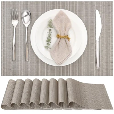 Afbeelding van Myir JUN Platsets, tafelmatten voor binnen en buiten, wasbaar, antislip, hittebestendig, tafelkleden, stoffen placemat (zilver, goud, 8 stuks)