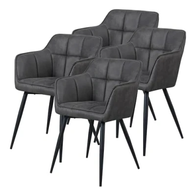 Afbeelding van Eetkamerstoel Birmingham set van 4 fauteuils donkergrijs en zwart [en.casa]
