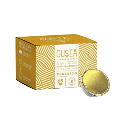 Afbeelding van Gusta Capsules compatibel met Bialetti systeem, aluminium, klassieke smaak, doos 65 capsules, 100% recyclebaar, intensiteit 8
