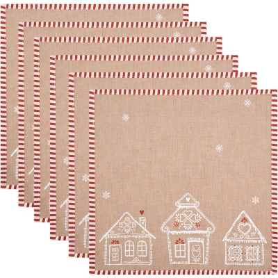 Afbeelding van Clayre &amp; Eef Servetten Katoen Set van 6 40x40 cm Bruin Gingerbread house