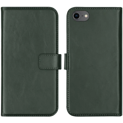 Afbeelding van Selencia Hoesje Geschikt voor iPhone SE (2022) / (2020) 8 7 6s 6 Met Pasjeshouder Echt Lederen Bookcase Groen
