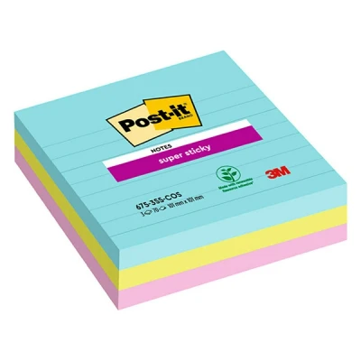 Image de 3M Post it notes super collantes lignées Cosmic 101 x mm (pack de 3)