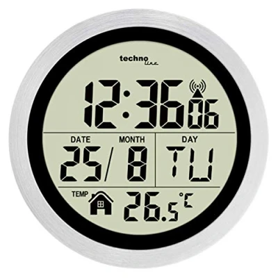 Afbeelding van Techno Line WT3005 Zendgestuurde klok Zendergestuurd 14.7 cm x 7.9 Zilver Spatwaterdicht