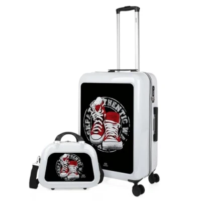 Afbeelding van SKPAT Children&#039;s Travel Suitcases Spel. Middelgrote Koffer en cabinekoffer. Stel resistente lichte reiskoffers in. set Meisje met hangslot TSA 133600B, wit