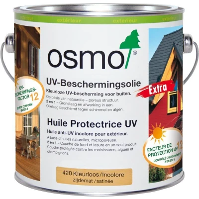 Afbeelding van Osmo UV Beschermingsolie 420 Kleurloos 2,5 Liter Houtolie Voor Buiten Hout Beits Beschermt tegen Vergrijzing beschermende filmlaag stralen
