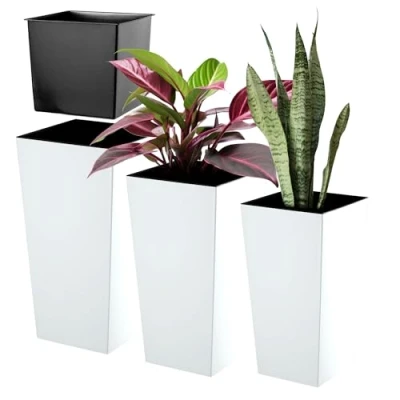 Afbeelding van KADAX Set van 3 plastic weerbestendige bloempotten, geschikt voor zowel binnen als buiten, mat wit, XL