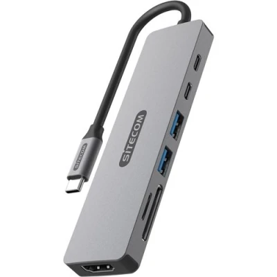 Image de Sitecom Adaptateur Multiport 7 en 1 Usb c Pd Argenté / Noir (cn 5504)