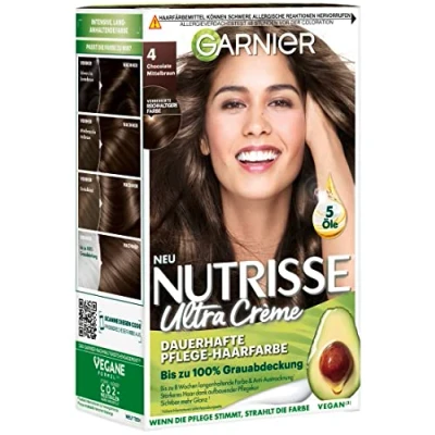 Afbeelding van Garnier Nutrisse Langdurige haarkleur met voedende fruitoliën, houdt 8 weken, ultra crème tint, 040 chocolade