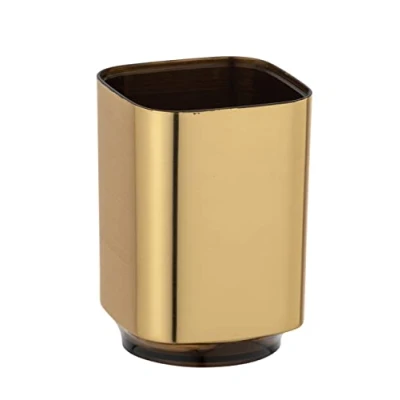 Afbeelding van WENKO Auron Gold Tandenborstelbeker, hoogwaardige tandenborstelhouder voor tandenborstel en tandpasta, van hoogwaardig kunststof met wisselend glanzend oppervlak in goud, 7 x 10 cm