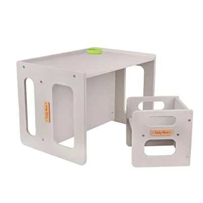 Afbeelding van KiddyMoon Tafel en stoel voor kinderen, klein kantoor, grijs
