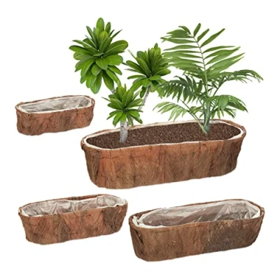 Afbeelding van Relaxdays plantenbak laag set van 4 smalle bloembak balkon langwerpige bloempot