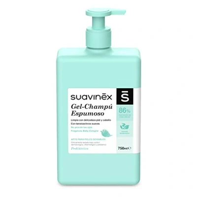 Afbeelding van Suavinex, Babyschuimgel voor lichaam en haar, 750 ml, geschikt de gevoelige huid, 86% natuurlijke ingrediënten, ideaal pasgeborenen, schuimtextuur