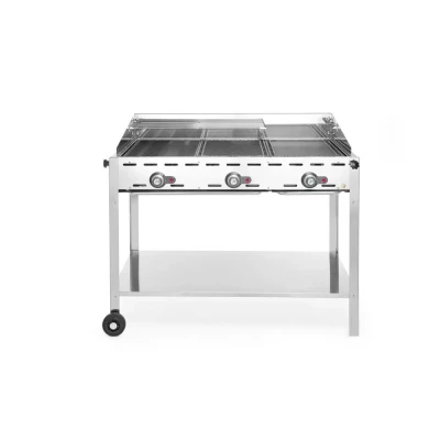 Afbeelding van Hendi Green Fire Barbecue 3 Gasbranders + Wielen, BBQ Professioneel 1078x612x(h)825 mm