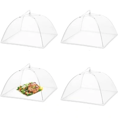 Afbeelding van Set van 4 opvouwbare voedselbeschermhoezen, netstof, vliegenbescherming, voor levensmiddelen, fruit, barbecue
