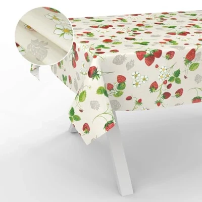 Afbeelding van ANRO Afwasbaar tafelzeil, tuintafelkleed, voor buiten/binnen, met afgesneden rand, motief aardbeien, 200 x 140 cm