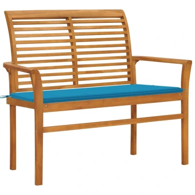 Afbeelding van Tuinbank met blauw kussen 112 cm massief teakhout