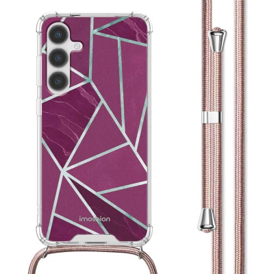 Afbeelding van iMoshion Hoesje Geschikt voor Samsung Galaxy S24 Plus met Koord Design Meerkleurig / Bordeaux Graphic