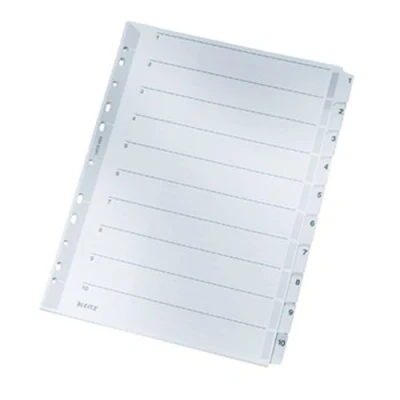 Image de Leitz répertoire en carton mylar, chiffres, a4, 1 10, gris 10 divisions, 160 g m2, page de garde inscriptible, onglets et perf