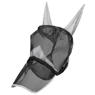 Afbeelding van Navaris paardenmasker Zachte en comfortabele pasvorm Medium, ademend mesh paarden masker met oren verwijderbare neus Zwart