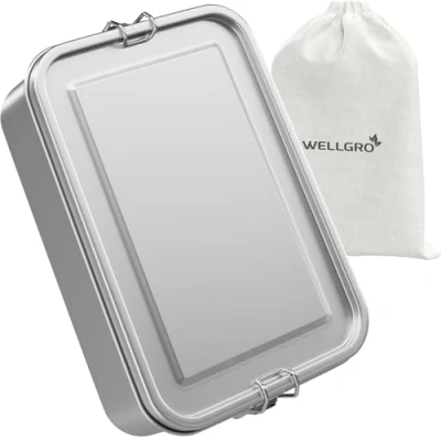 Afbeelding van WELLGRO Rechthoekige lunchbox van roestvrij staal, 550 ml, 850 1400 2400 lekvrij, inhoud ml