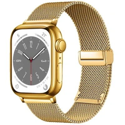 Afbeelding van Apple Watch Milanese bandje met vouwbare magneetsluiting Goud Geschikt voor 38mm / 40mm 41mm