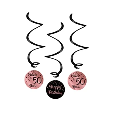 Afbeelding van Swirls Cheers to 50 years rose goud/zwart per 3 stuks