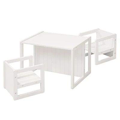 Afbeelding van roba Set met tafel en 2 kinderstoelen omkeerbaar in 3 hoogtes landelijke stijl wit