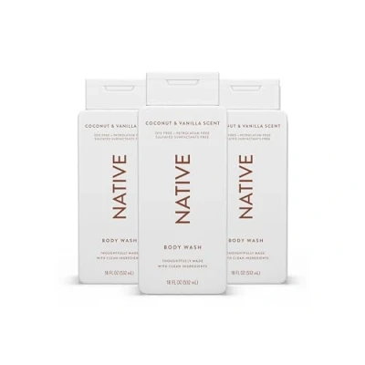 Image de Native Showergel &amp; Bodywash voor Mannen en Vrouwen Zonder sulfaten kleurstoffen Kokosnoot Vanille Douchegel Zachte Reiniging met Plantaardige Ingrediënten (3 x 532 ml)