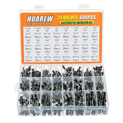 Afbeelding van HUAREW 24 waarden 600 stuks aluminium kit elektrolytische condensator assortimentsdoos bereik omvat 0,1 uF tot 1000