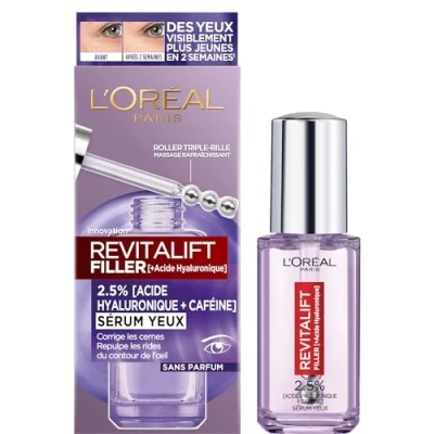 Afbeelding van L&#039;Oréal Paris Serum voor de ogen anti rimpel , en oogkringen met zuiver hyaluronzuur cafeïne innovatief triple Ble mondstuk Revitalift Filler 20 ml