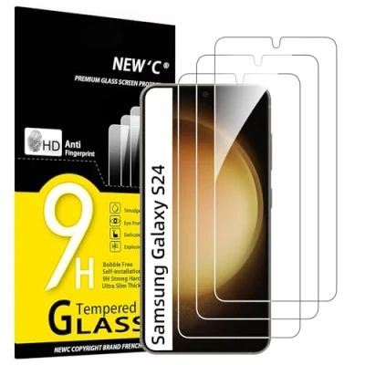 Afbeelding van NEW&#039;C 3 stuks gehard glas voor Samsung Galaxy S24 5G, effectieve bescherming tegen krassen, zonder luchtbellen, extreem robuust (0,33 mm HD ultra transparant), hardheid 9H,
