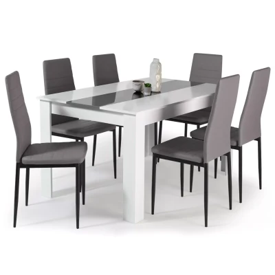 Image de Table à manger blanche et grise 140 cm 6 chaises grises