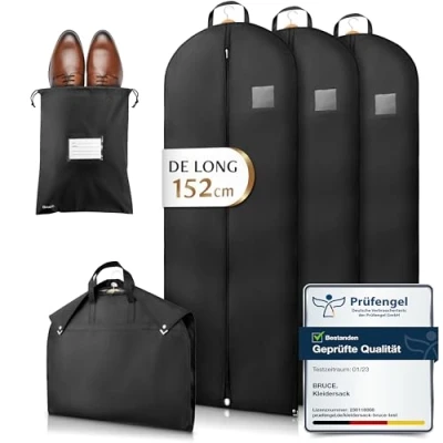 Afbeelding van Bruce.® 3 kledinghoezen (152 x 60 cm), hoogwaardige herenkostuumhoes voor kleding, ademende kledinghoes reizen en opbergen