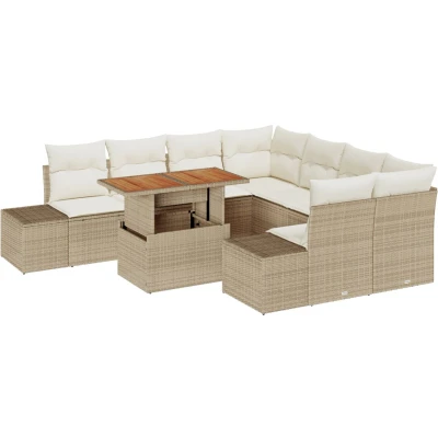 Afbeelding van vidaXL tuinsofa Set van 9 Beige Poly Rattan 4 persoons