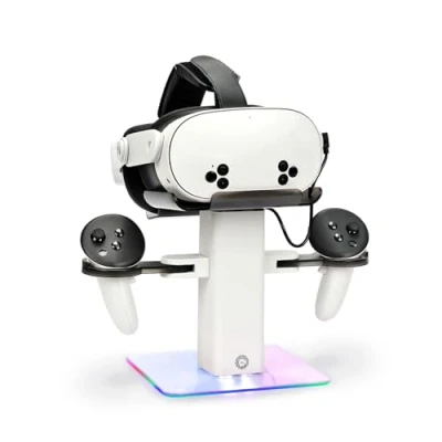 Afbeelding van Growalleter Oplaadstation voor Oculus/Meta Quest 3S/Quest 3/Quest 2/Quest Pro, RGB LED licht, verticale oplaadstandaard en controllerhouder, alleen opladen VR hoofdtelefoon (wit)