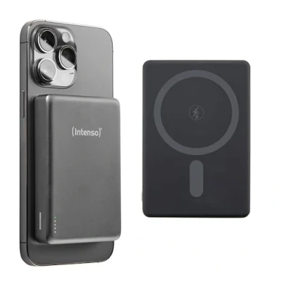 Afbeelding van (Intenso) MW10000 Powerbank 10.000 mAh Li Po geschikt voor MagSafe Draadloos &amp; USB C 20W PowerDelivery grijs