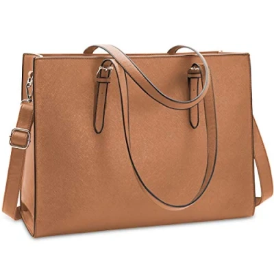 Afbeelding van NUBILY handtas voor dames, van PU leer, grote capaciteit, laptoptas, 15,6 inch, waterdicht, schooltas, schoudertas, Bruin