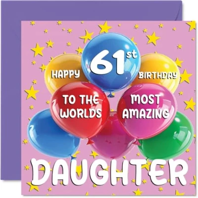 Afbeelding van verjaardagskaart voor 61e dochter World&#039;s Most Amazing Daughter verjaardag van mama papa, 145 mm x mm, 61 jaar, wenskaarten meisjes