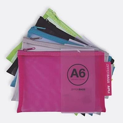 Image de APLI Jeu de sacs A6 nylon gris, noir, vert clair, bleu ciel, Fuchsia