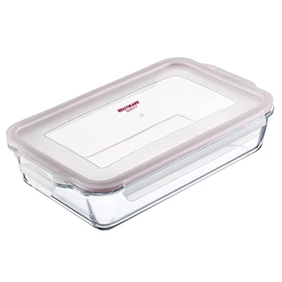 Afbeelding van Westmark 234922E1 Ovenschaal van glas, vulvolume 2200 ml, luchtdichte sluiting, magnetron en ovenbestendig, glas/siliconen/kunststof, transparant/rood