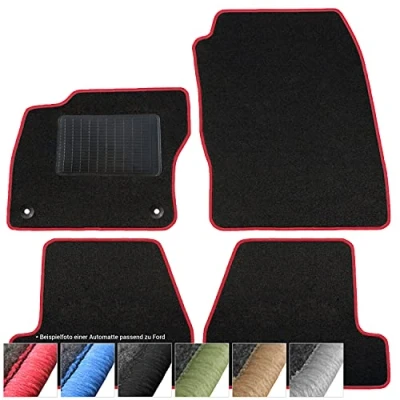 Afbeelding van moto MOLTICO Set van 4 zwarte fluwelen automatten voor Ford Fiesta 2011 2017 (rood decoratieve stiksels)